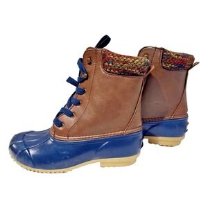 Justfab Womens Duck Boot Multicolor Faux Leather Lined Ankle Flat Lace Up Size 8